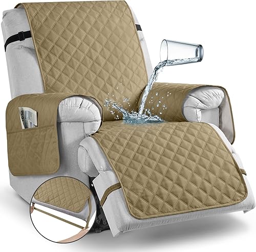 Vista 58 de TAOCOCO Fundas para sofá reclinable 100% impermeables, con correas para las piernas, funda de sofá reclinable lavable en 1 pieza con bolsillo, Gris