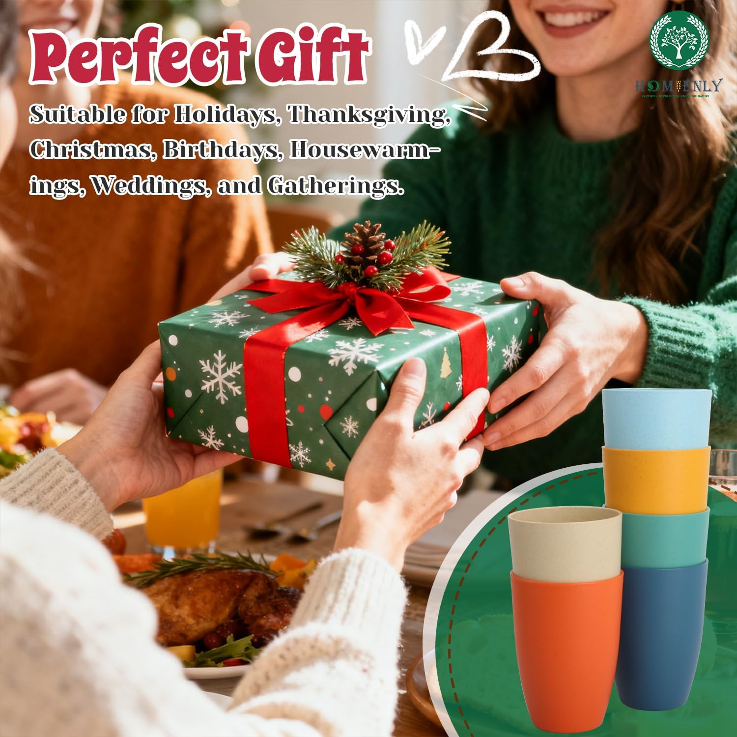 Homienly Unbreakable Plastic Cups Set Wheat Straw Cups 20 OZ Drinking Glasses Reusable Cups for Kitchen Outdoor Stackable Tumblers Water Glasses Drinking Set Freezer Dishwasher Safe (6 PCS, Multi) - Image 7