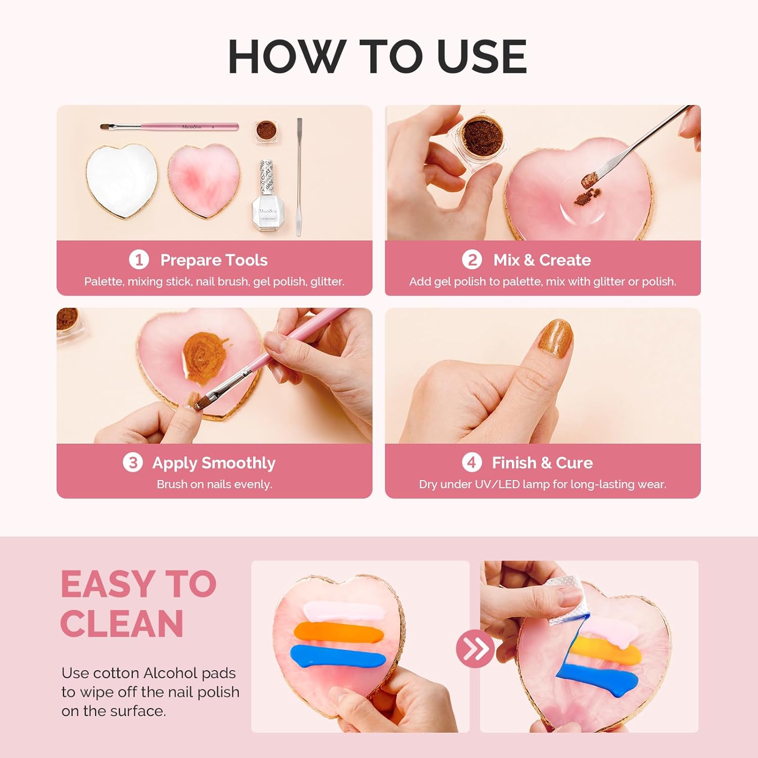 MelodySusie 2PCS Heart Shape Resin Nail Art Palette Set with Stainless Steel Mixing Stick, Professional Color Mixing Board for Gel Polish, Acrylics, Pigment Blending, Salon and DIY Makeup Tool 2 PCS Heart Shape Multicolor image 5 of 7 B0FGPYSSYT