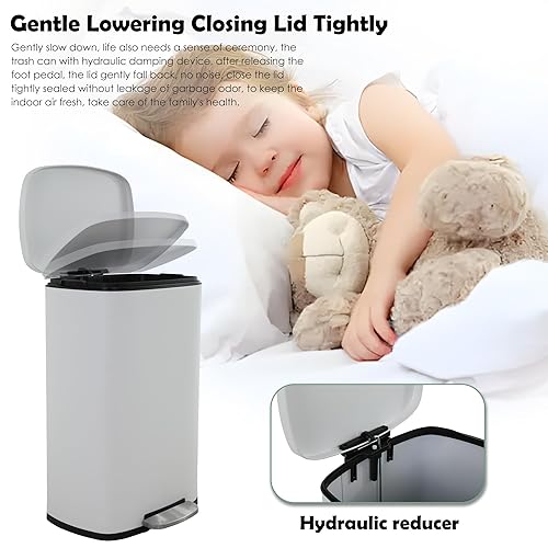 Miniatura 4 de Basurero de acero inoxidable de 13 galones con pedal duradero extraíble, cubo interior extraíble, cubo de basura de cocina con asa de transporte,