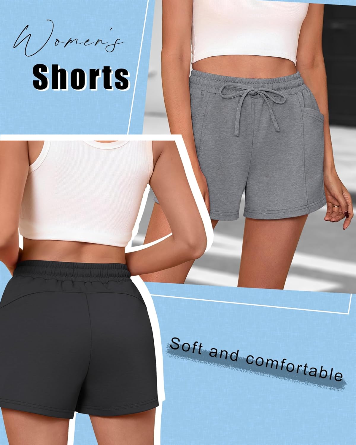 Neer 3 Pack Women's Sweat Shorts, Drawstring Athletic Shorts with Pocket Lounge Loose Workout Short Summer Running Yoga Short - Image 2