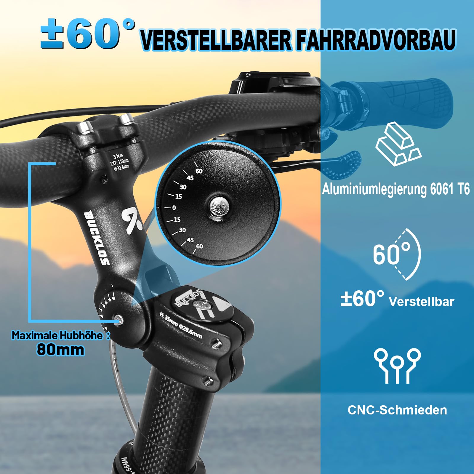 Fahrradlenker Vorbau, Lenkererhöhung Fahrrad 31.8 * 110mm,Fahrradvorbau-Riser zur Winkelverstellung,Fahrrad Lenker Erhöhen für MTB