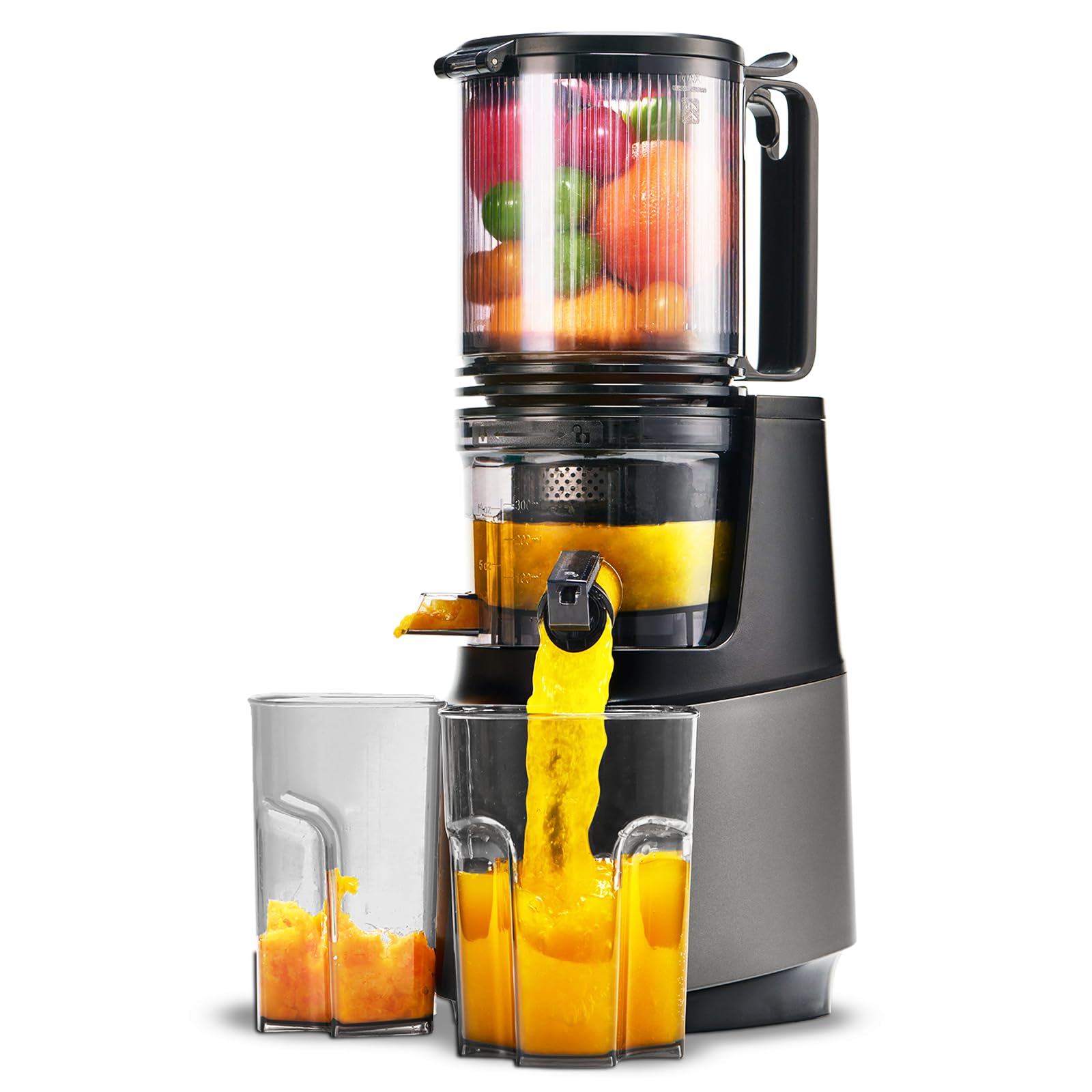 Extracteur de Jus de Fruits et Légumes, Ouverture de 13.5cm capacité de 2L Machine a Jus de Fruit, Slow Jucier Facile à installer (Matt Gris)
