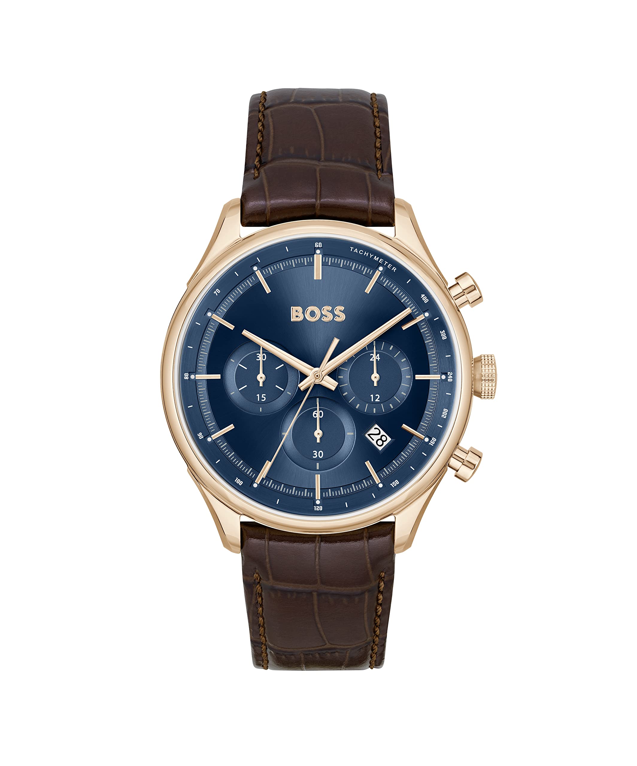 BOSS Gregor Qtz Fashion Chrono Blue Sunray Round Dial Mens Watch|Brown Mock Crocodile-Grained Leather Material|Brown Color Band - 1514050 (B0BX92HDHK) Amazon Price History, Amazon Price Tracker