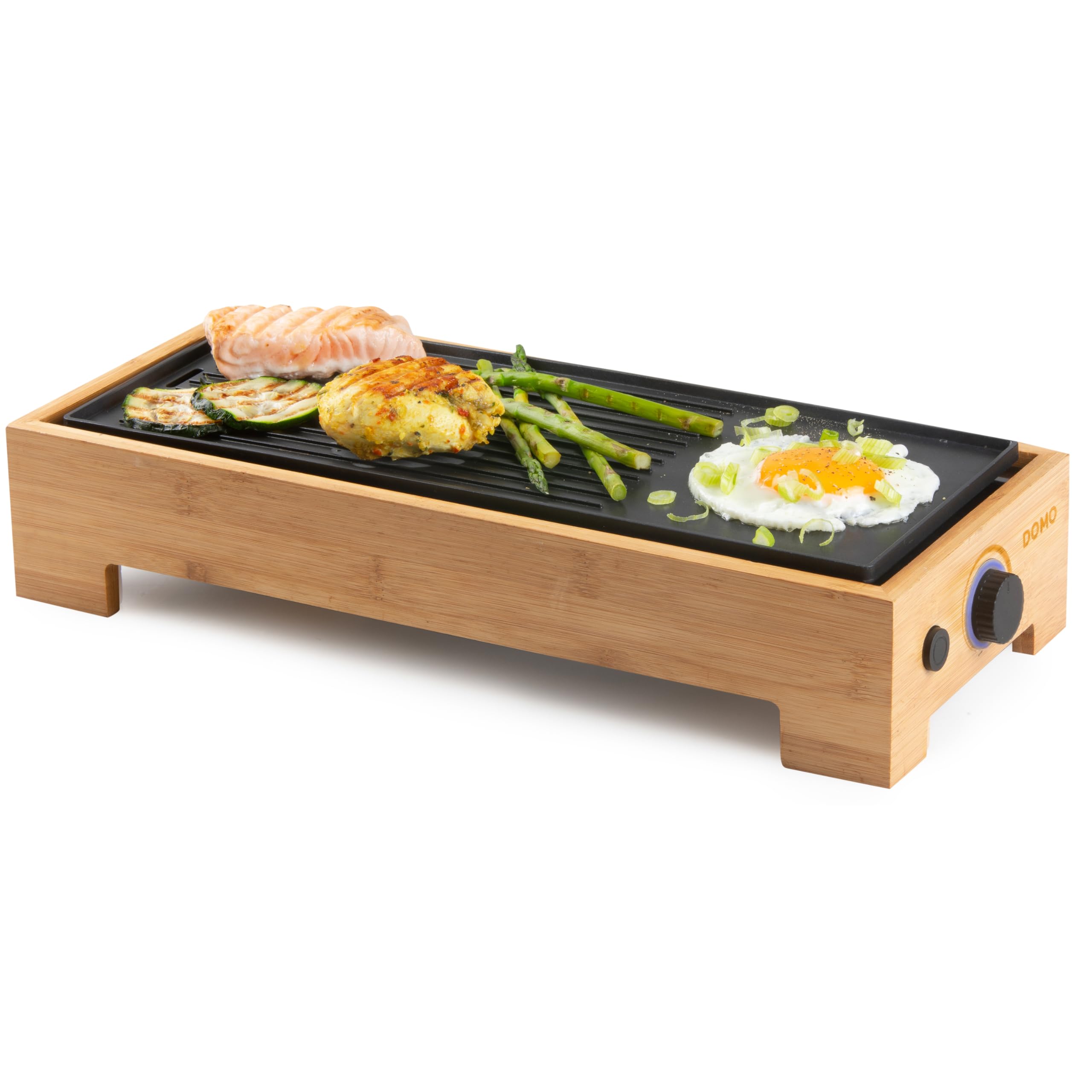 DOMO DO9270G Plancha Grill Bamboo Style 'Just Us' – wygląd drewna – powłoka bez PFAS – 1000 W