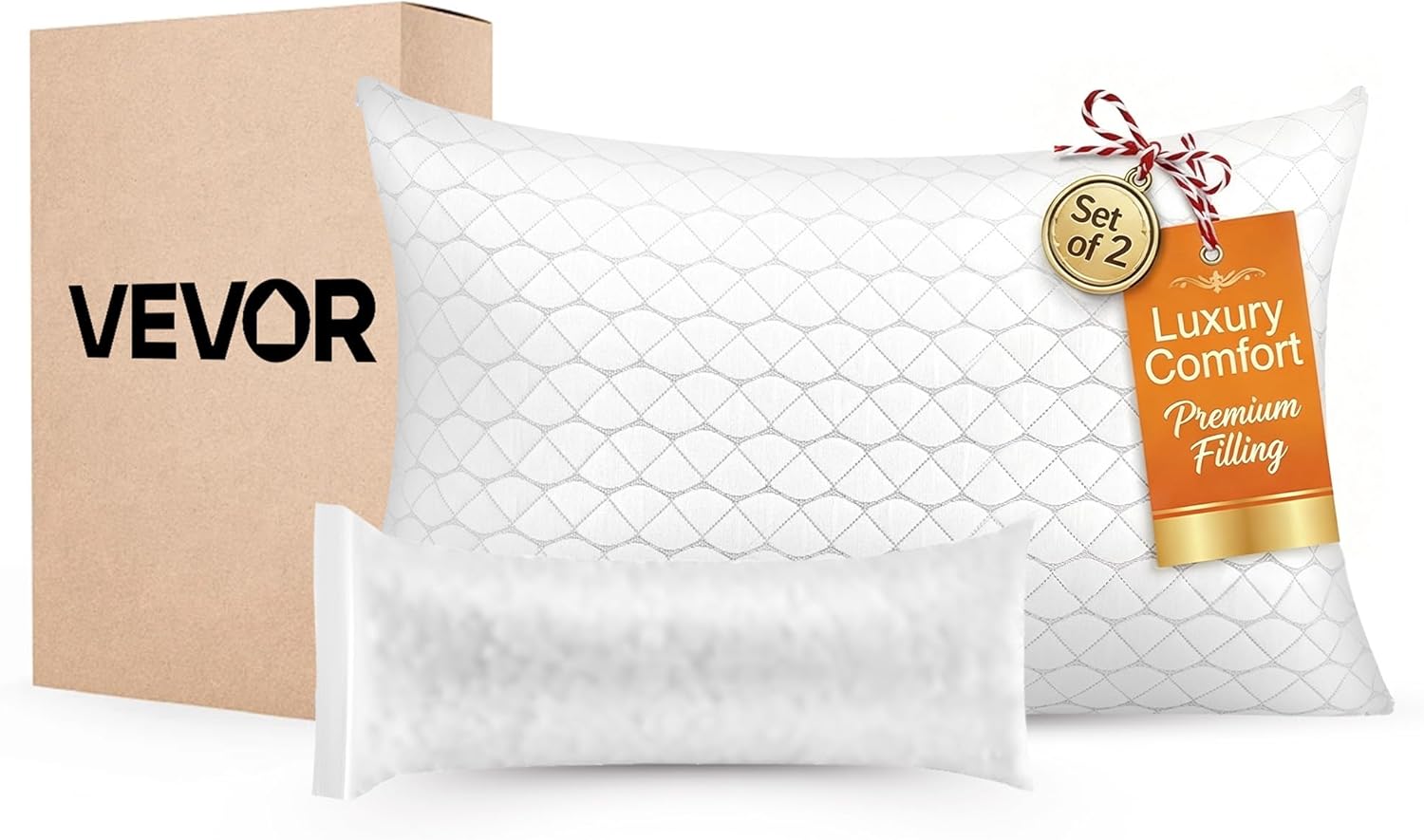 VEVOR Original Adjustable Pillow, Queen Size Bed Pillows for Sleeping, Cross Cut Memory Foam Pillows, Medium Firm Back, Stomach and Side Sleeper Cold Pillow with Removable Washable Cover