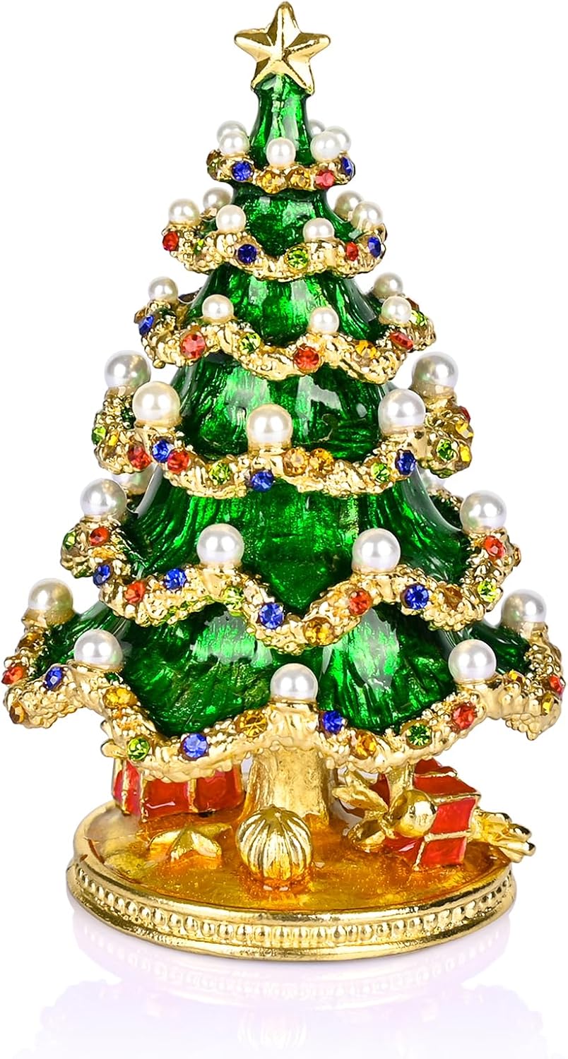 Ingbear Christmas Tree Figurine Hinged Trinket Boxes, Unique Gift for Thanksgiving