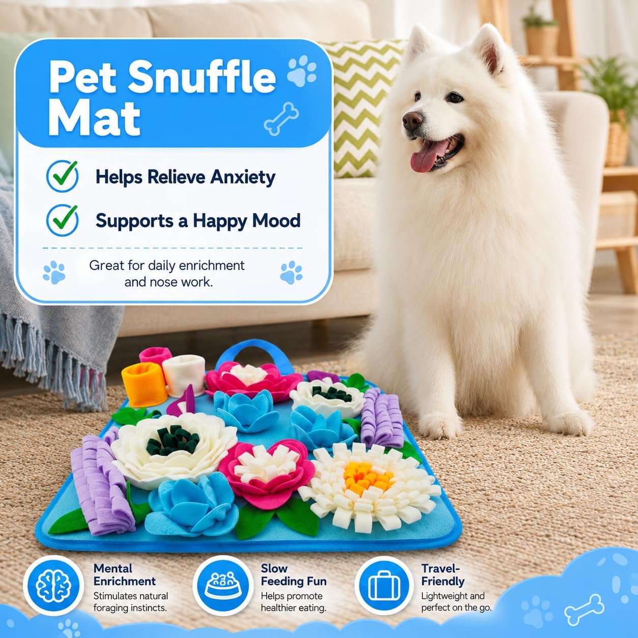 Snuffle Mat for Dogs Sniffing Feeding Mat for Small and Medium Breed Dogs and Cats Non-Slip/Portable/Durable Interactive Puzzle Pet Puppies Toys Encourages Natural Foraging Skills