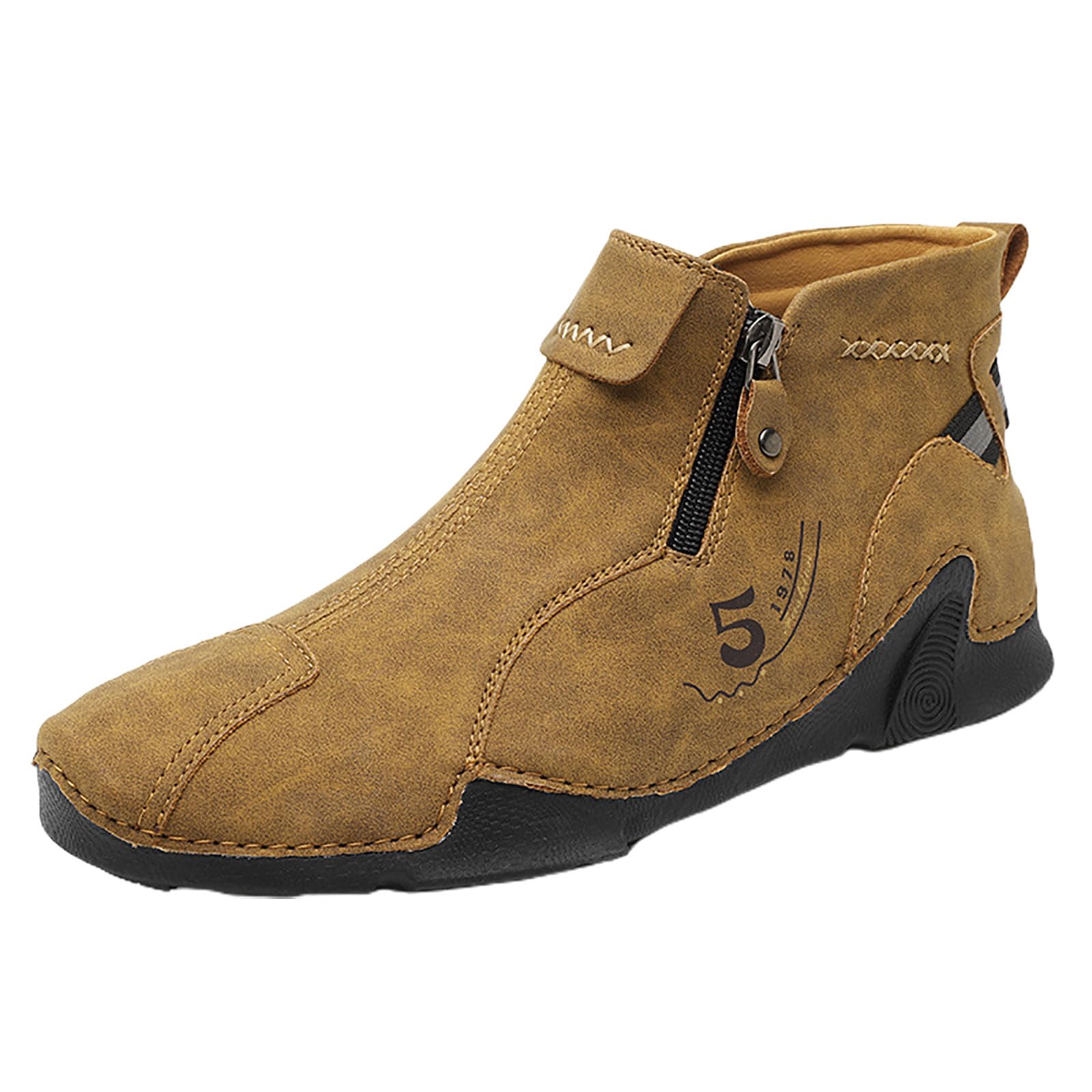 Fußwohl Orthopaedic Premium Boots Men's Waterproof Leather Ankle Boots with Zip Leather Barefoot Shoe Non-Slip Barefoot Shoes Waterproof Ankle Boots Outdoor