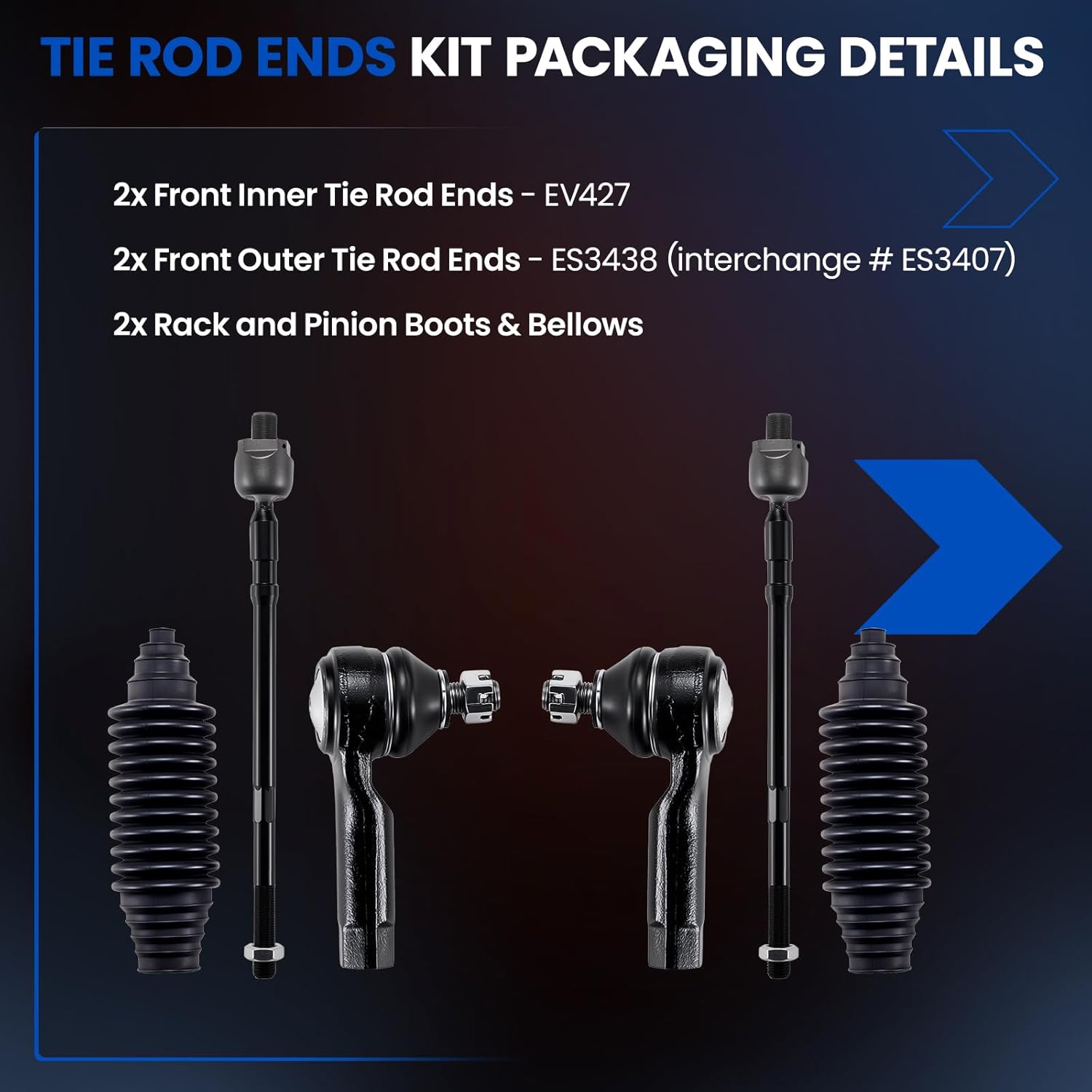 6-PC Tie Rod Ends Kits Compatible with Nissan Altima 2002-2006,2xInner EV427,2xOuter ES3438 ES3407,2xdust cover