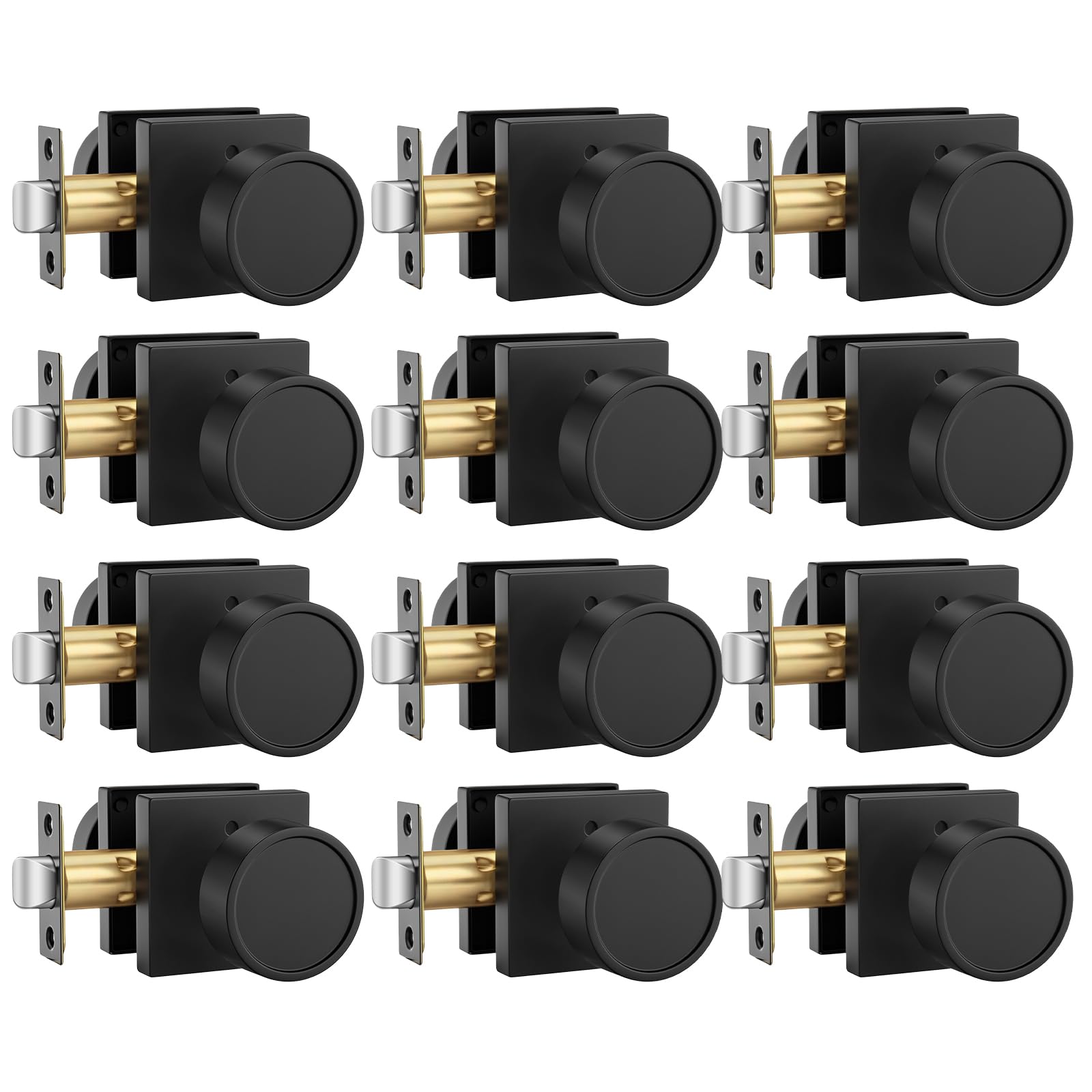 Goldenwarm Privacy Black Door Knobs Interior Zinc Alloy, 12 Pack