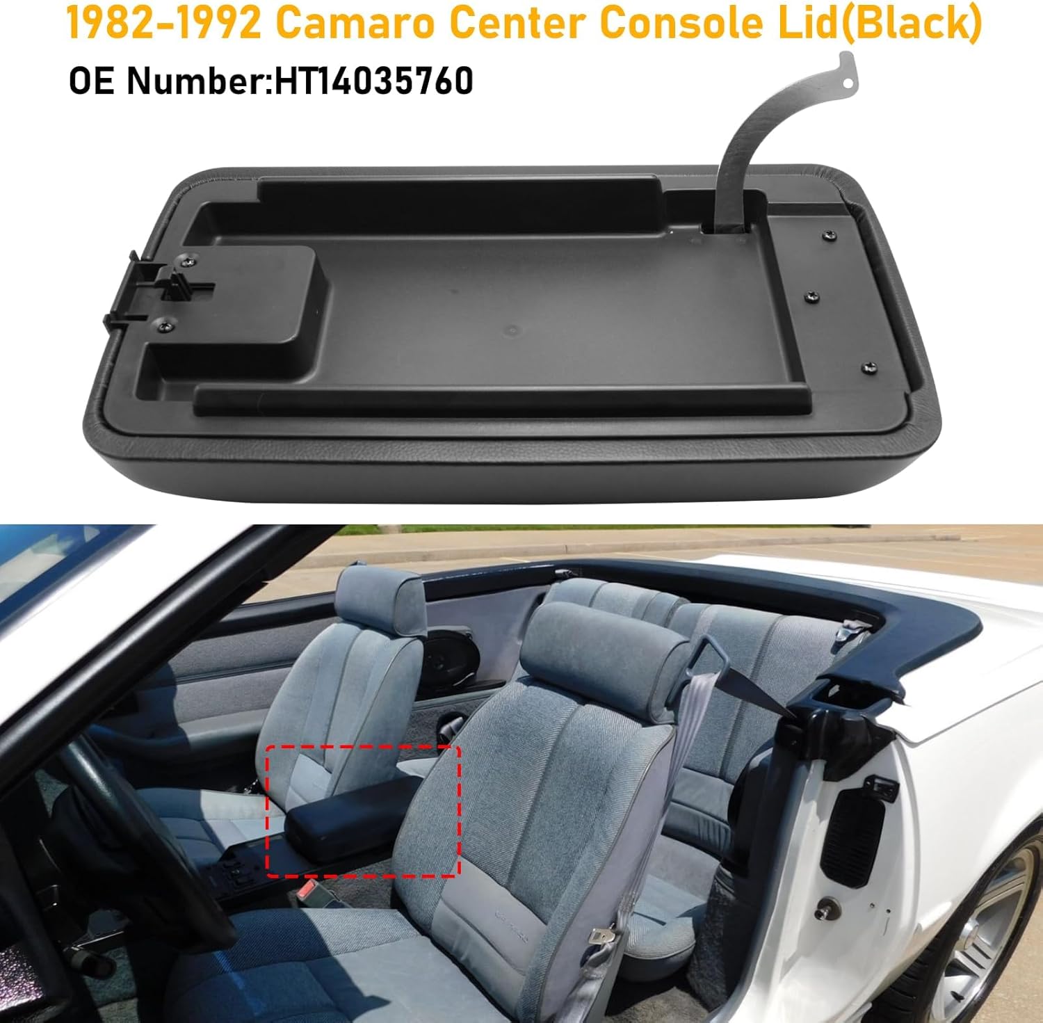 Compatible with 1982-1992 Chevy Camaro Center Console Cover,Camaro Console Door Lid with Latch Replacement for HT14035760,Camaro Console Cover Cushion Padded,Black Leather