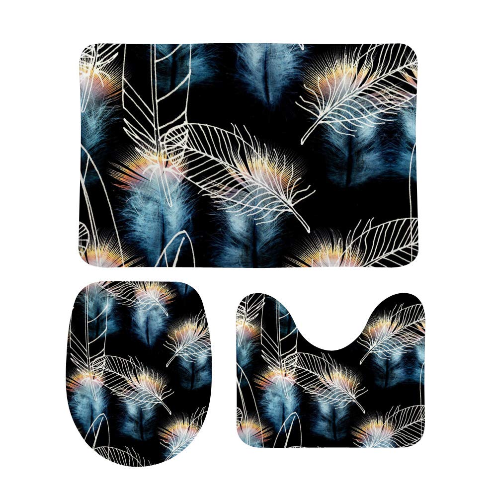 Tapis de bain antidérapants lot de 3 absorbants avec illustration plumes style tiroir