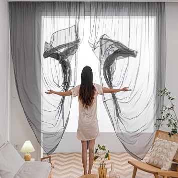 Window Light Grey Sheer Curtains 95 Inches Length 2 Panels Voile Light Filtering Sheer Curtain Panel for Bedroom Living Room Children Room Kitchen Yard Light Grey, 52" W x 95" L | 2 pcs