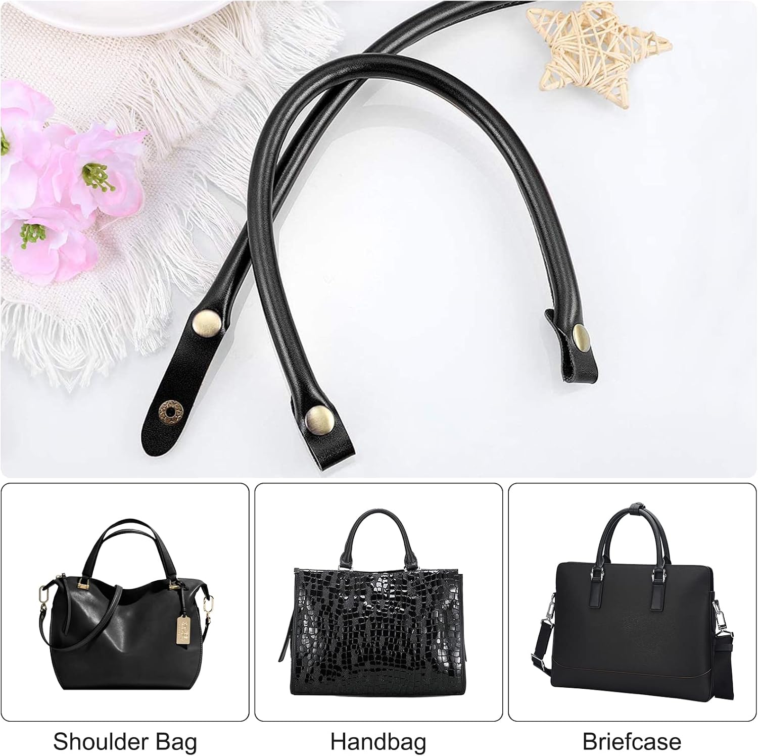 Replacement Handbag Handles Leather Straps with Snap Button for DIY Bag Purse, Laptop Bag, Briefcase Making Accessories - Image 4