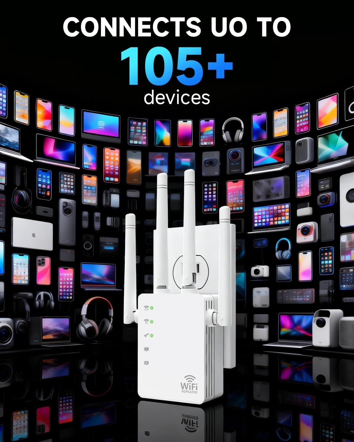 1200Mbps Dual-Band WiFi Extender,12880 Sq.ft Coverage, WiFi Extender Signal Booster Supports 105 Devices, 1-Key Setup with Ethernet Port