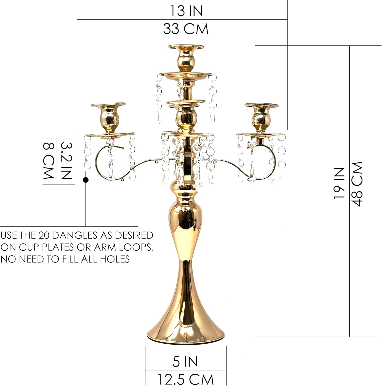 Allgala Candlestick 19" 5-Arm Gold Plated Taper Candle Holder Candlestick Candelabra for Home and Party Decoration Banquet Wedding Formal Dining