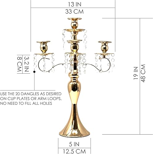 Miniatura 2 de Allgala Candelabro de 19 pulgadas, 5 brazos, chapado en oro, candelabro para decoración del hogar y fiesta, banquete, boda, comedor formal
