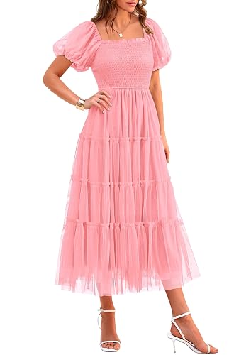 PRETTYGARDEN Women's Summer Smocked Midi Tulle Dress | Lightweight Flowy