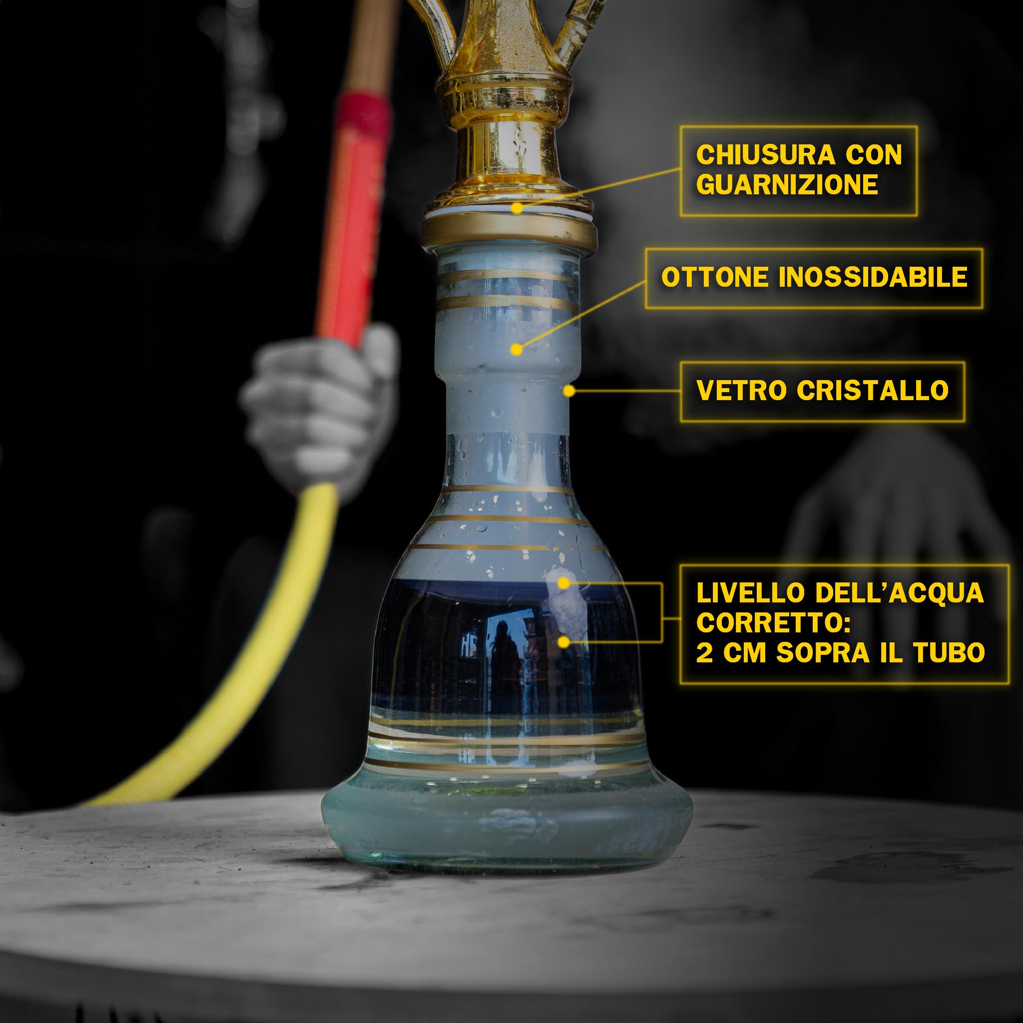 Shisha Tradicional Narmer 70 cm | Cachimba Artesanal con Tubo de Cuero, Cabezal de Terracota, Gestor de Calor y Porta Carbón Dorado Incluido