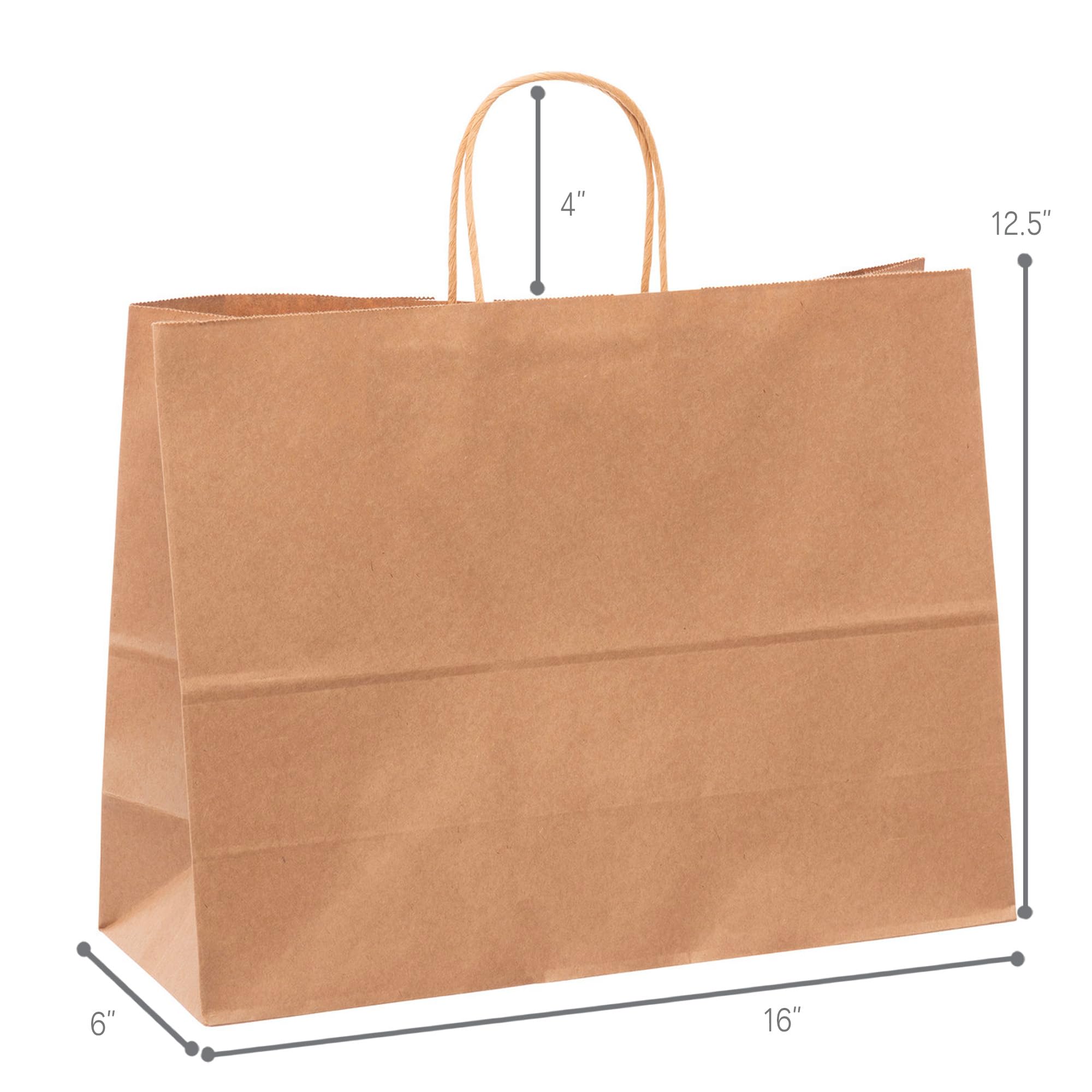 Lot De 250 Sacs En Papier Kraft Recyclé 16x6x12 Pouces - Poignées Torsadées - Neuf