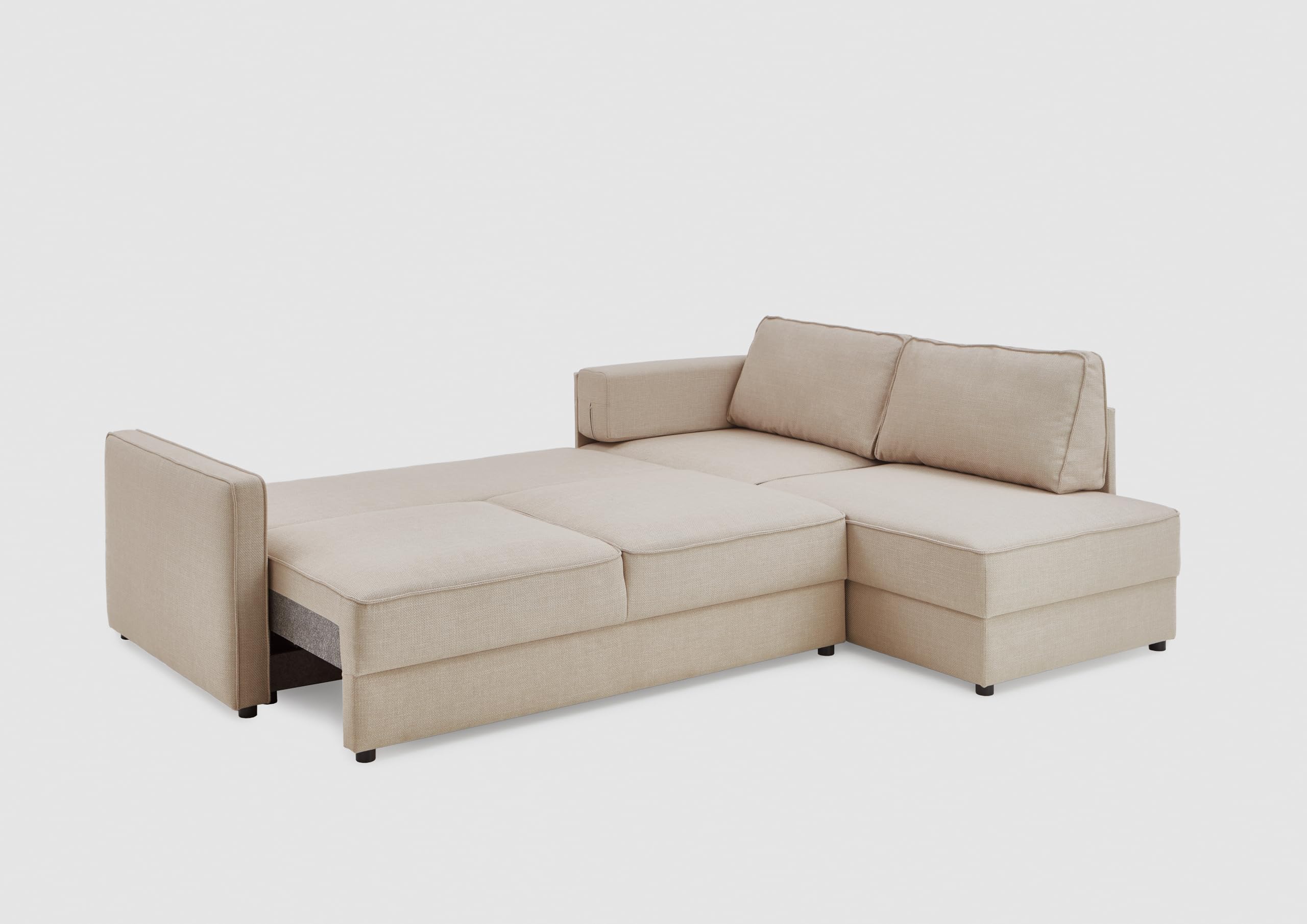 ATLANTIC home collection Eckgarnitur Chill, Schlaffunktion (ca. 135x230 cm), inkl. Bettkasten, frei im Raum stellbar, Wellenunterfederung, Ecke rechts, Creme, BxTxH: 250x200x86cm