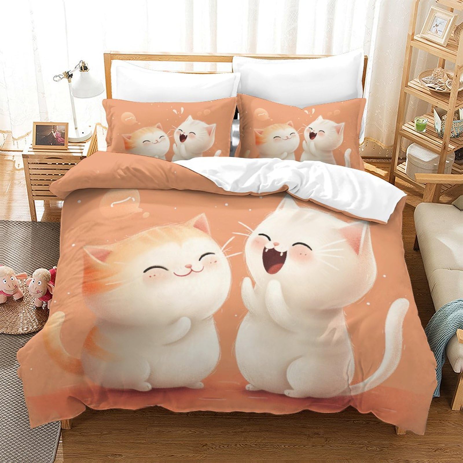 Housse de couette chat 3D lit enfant et ado parure de lit microfibre douce pour chambre cocooning