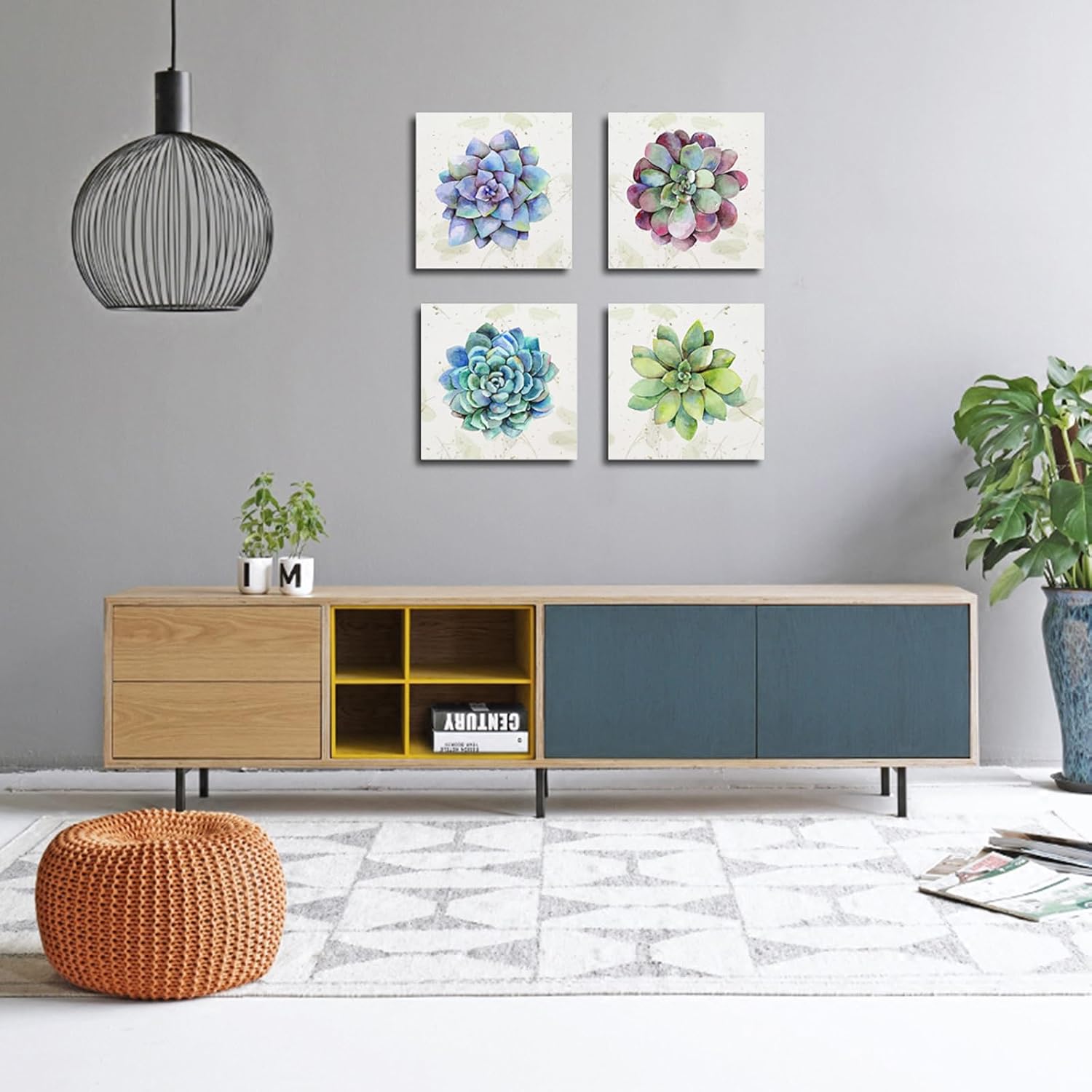 Succulent Canvas Wall Art Prints Watercolor Cactus Plants Botanical Posters Floral Pictures Wall Decor 12 x 12 Inches 4 Pieces