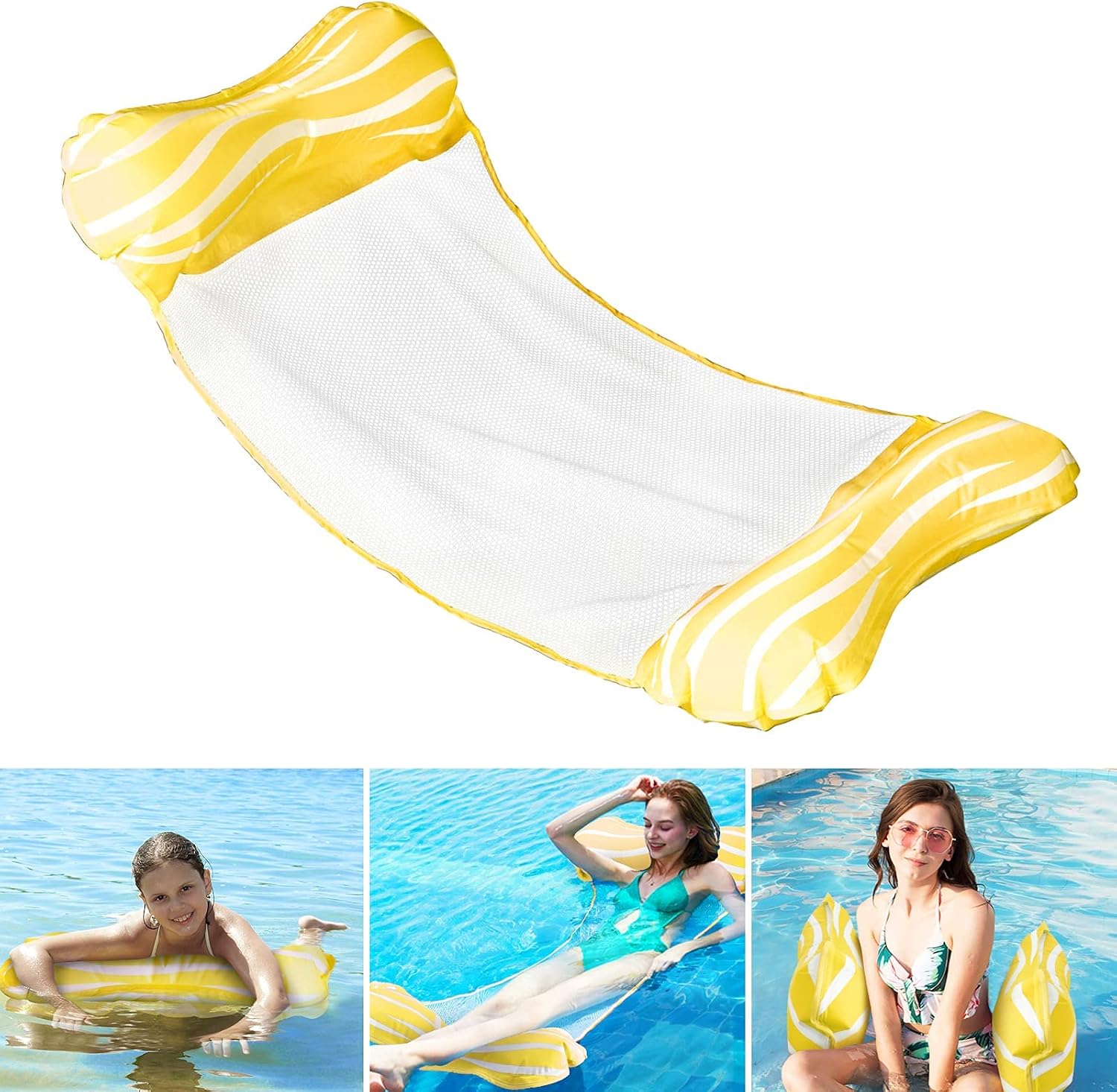 Fostoy Inflatable Hammock Float, Swimming Pool Floaties Multi-Purpose (Saddle, Lounge Chair, Hammock, Drifter) 4 in 1 Pool Floating Lounger, Portable Pool Raft Lounger Toys for Adults