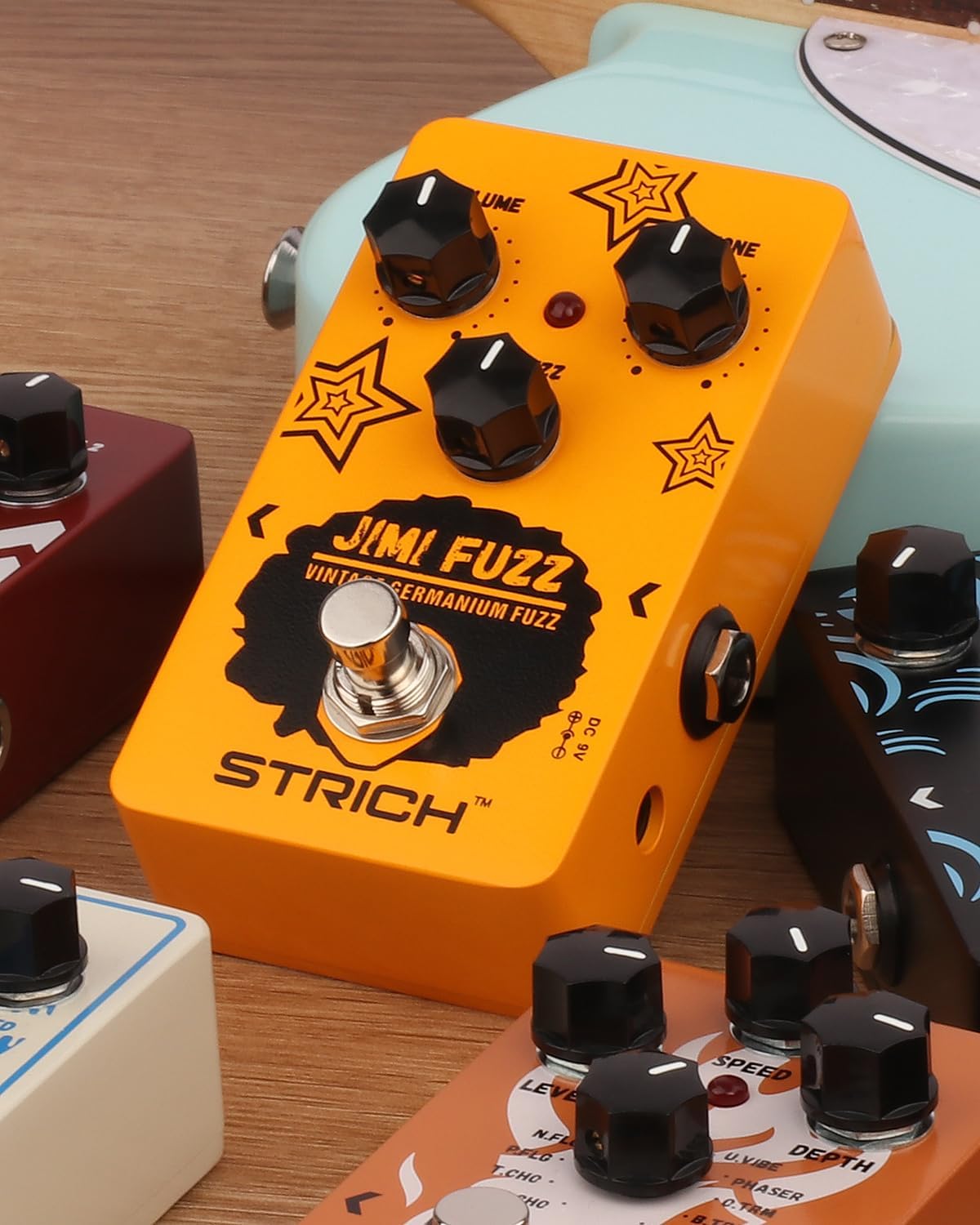 STRICH Jimi Fuzz Guitar Pedal, Compact Electric Guitar Mini Fuzz, Classic Sound, Adjustable Vol/Tone/Gain Controls, True Bypass for Electric Guitar, Orange
