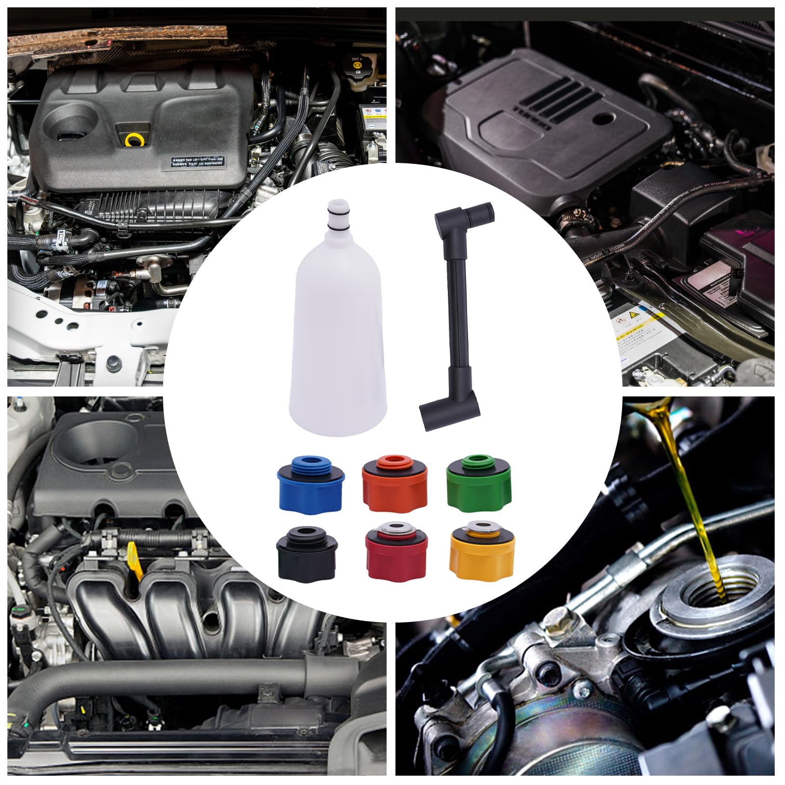 Ensemble De Remplissage D'entonnoir D'huile De Moteur De Voiture 10 Pieces Adaptateur Plus Tube D Extension Decale Outil De Fourgonnette Automatique En Plastique