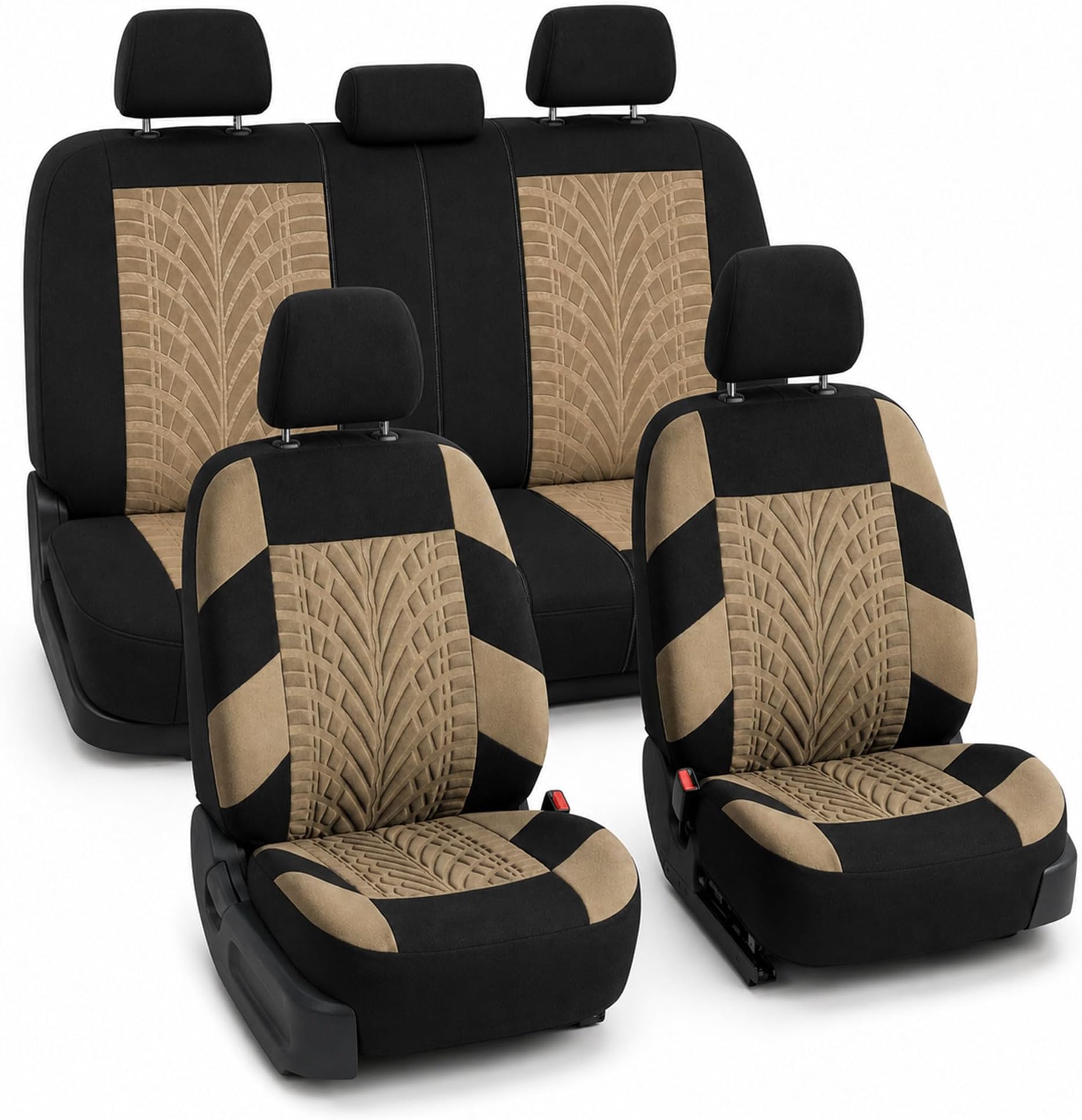 FH Group Car Seat Covers Full Set Premium Cloth - Universal Fit, Automotive, Low Back Front Washable Seat Covers, Airbag Compatible, Split Bench Rear Seat for SUV, Sedan Beige