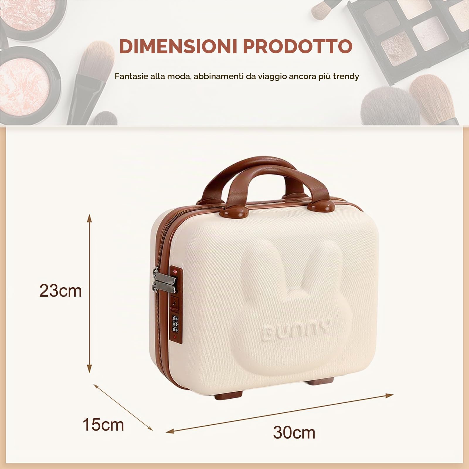 Balakaka Beauty Case da Viaggio per Cosmetici Password Borsa Cosmetica, Beauty Case Rigido regalo della ragazza, Borsa da Toilette Portatile Impermeabile in ABS Custodia con Manico Bianco sporco