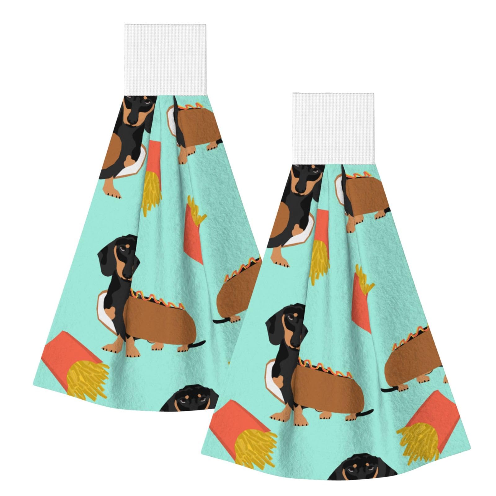 DOPKLNA Sausage Dog Dachshund, 2 Pcs Hanging Coral Fiber Hand Towels for Bathroom, Absorbent Kitchen Towels