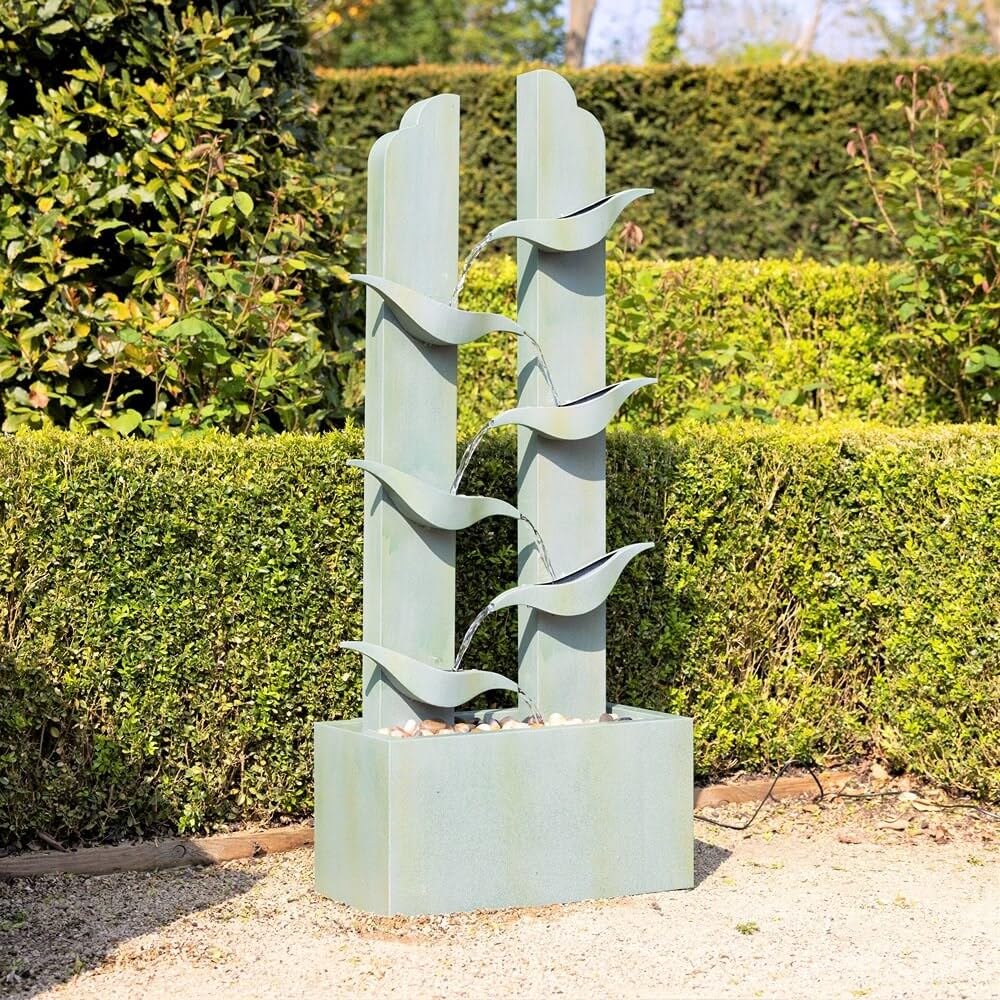 Primrose H123cm Elvas Tiered Cascading Zinc Water Feature with Lights Outdoor Garden Fountain