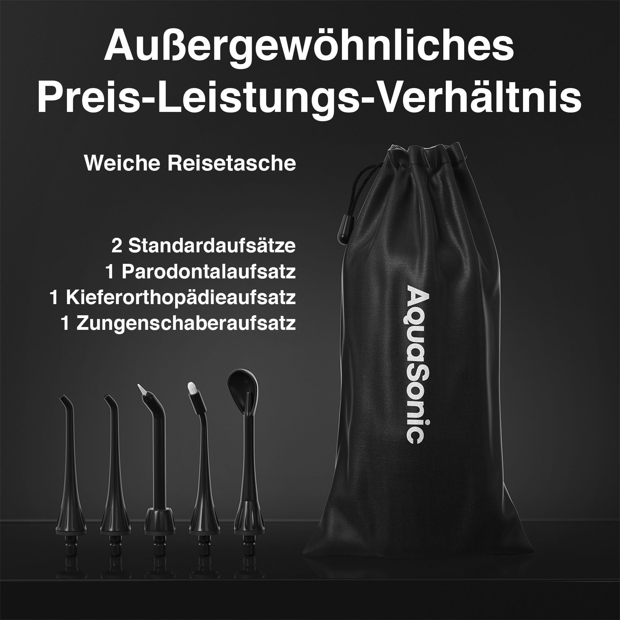AquaSonic Aqua Flosser Kabellose Munddusche, wiederaufladbarer Water Flosser zur Zahnreinigung, wasserdichter tragbarer Oral Irrigator mit 5 Düsen für Zahnspangen, Zuhause & Reisen