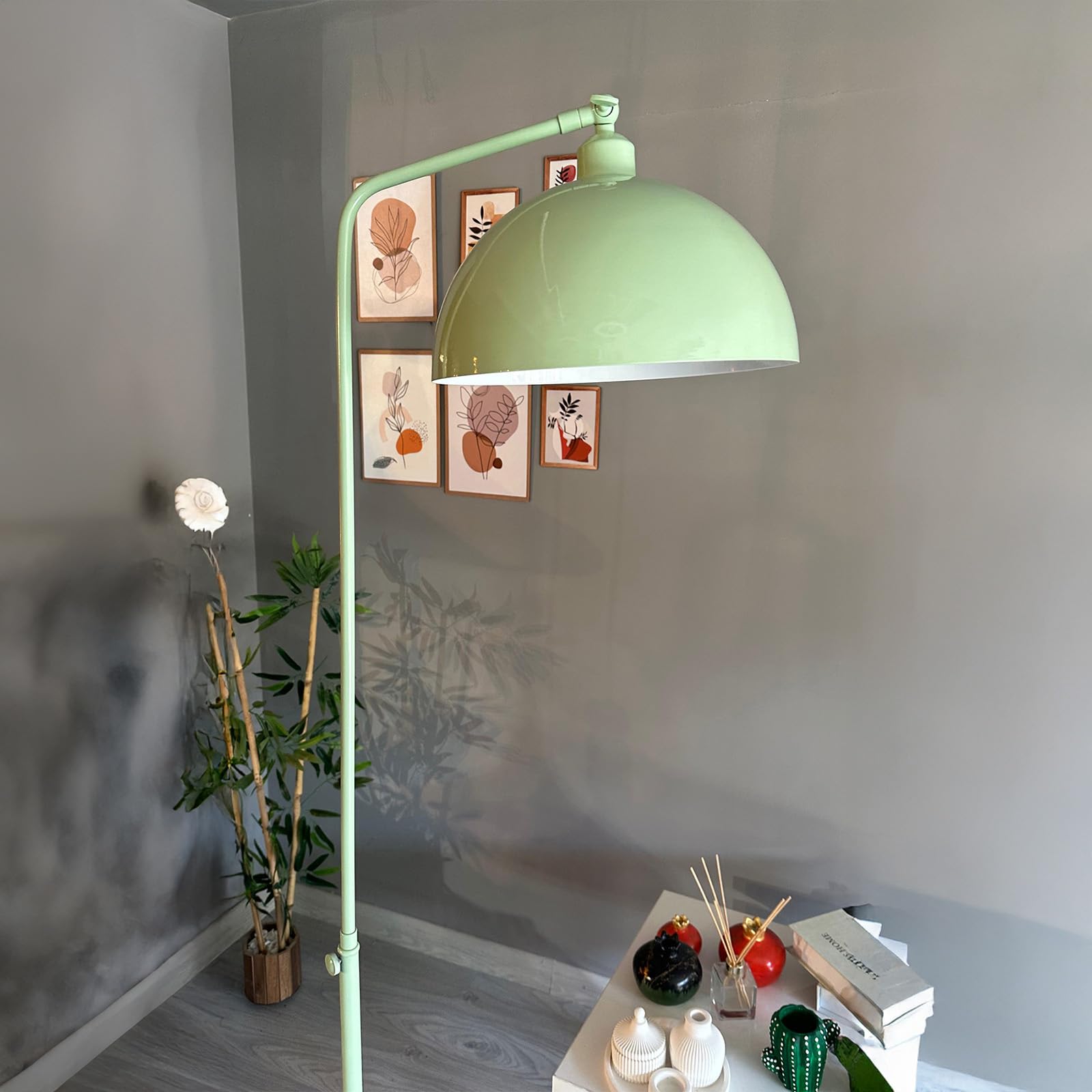 bamyum Gorkiede Lampada da Terra in Metallo, Lampada da Terra per Soggiorno, Camera da Letto, Camera dei Bambini con Attacco E27, Larghezza 30 cm, Paralume Regolabile, Verde Menta