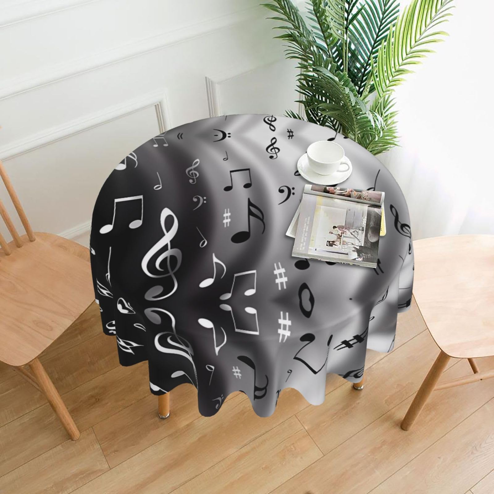 WHJSSF music Prints Round Decorative Table Throw 60 Inch – Waterproof Table Cover for Dining, Coffee Tables, and Outdoor Events