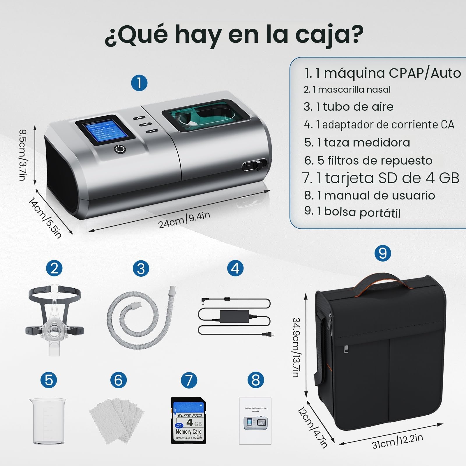 Dispositivo automático de alivio de ronquidos, apnea del sueño, respirador para dormir completamente automático con máscara nasal, humidificador calentado, análisis de datos de sueño y funcionamiento