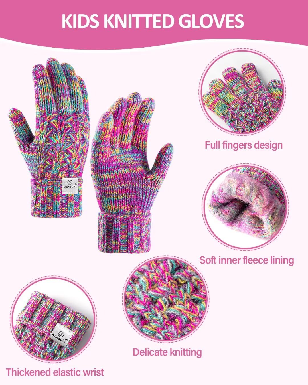 Kinder-Wintermütze, Handschuhe, Schal, Set, Mädchen, Kleinkind, Wintermütze, Beanies mit Bommel, Halswärmer, Gamasche, Fäustlinge, Fleece-gefüttert, Weihnachtsgeschenk für Kinder (Rose Rot und Blau)