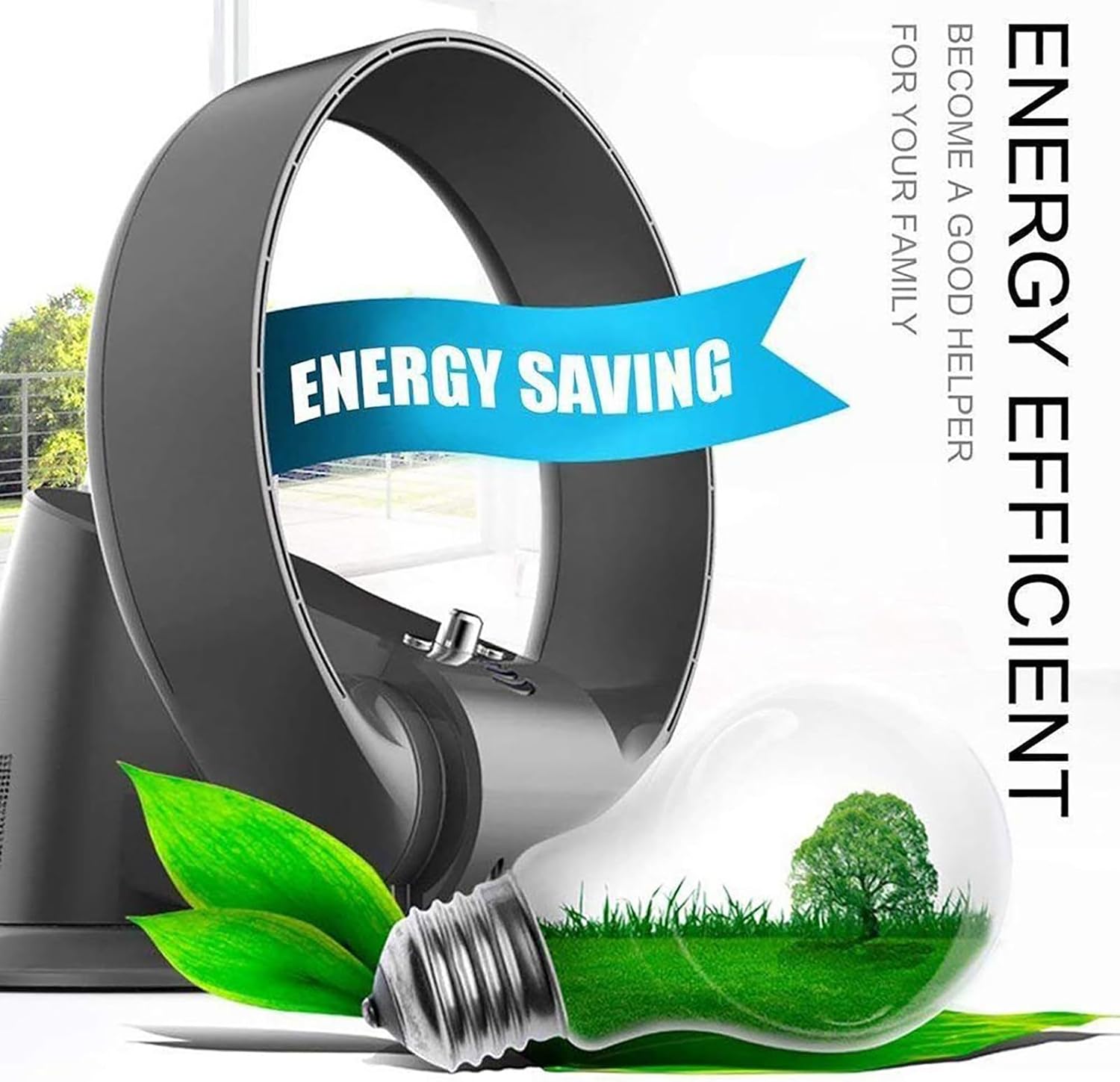 Electric Mute Fan with Remote Controlled Bladeless, Powerful Soft Wind Wall Fan for Home Desktop Tower Fan 180 Deg Swinging