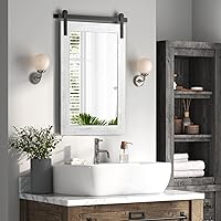 Vista 68 de COGOOD - Espejo de puerta de granja estilo granero - 41" x 26" Espejo de pared con marco de madera rústica para baño, sala de estar, decoración