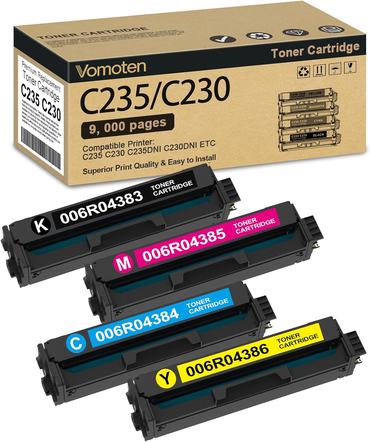 C235 C230 Toner Cartridge 4 Pack Combo (with Chip) Compatible with 006R04383 006R04384 006R04385 006R04386 for C235 C230 C235DNI C230DNI Color Series Printer Toner