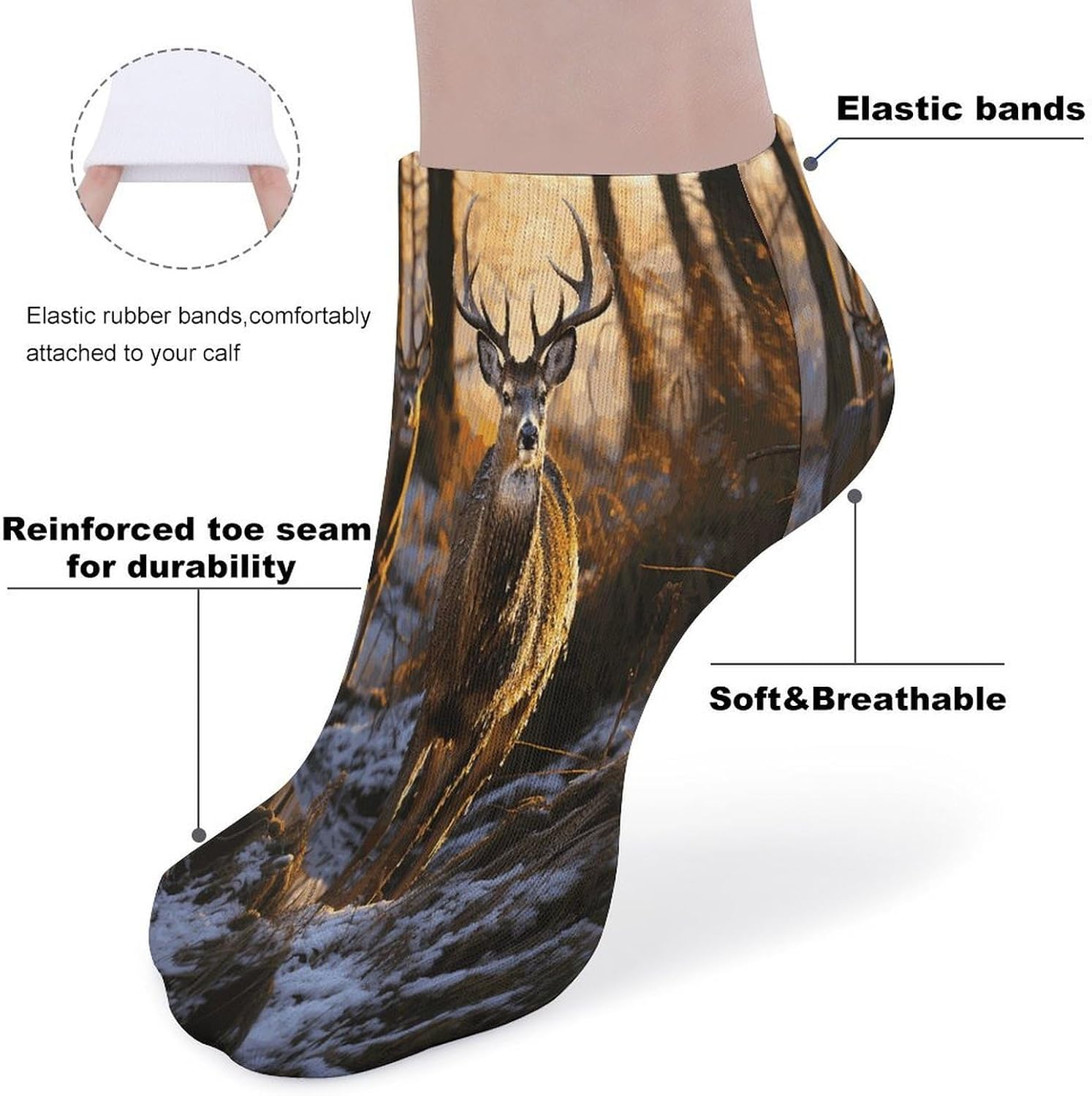 Socks for Men Women 5 Pairs Short Ankle Socks | Deers Picture Low Cut Casual Crew Sock Cute Breathable Athletic Socks Non Slip No Show Sock