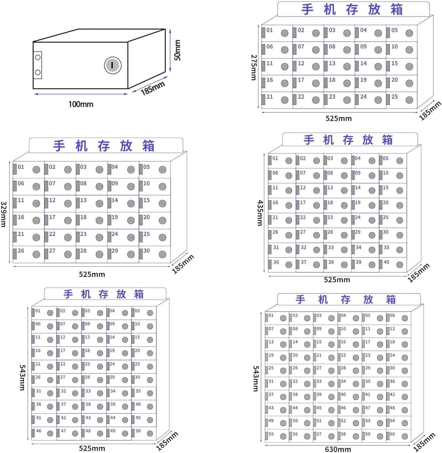Mobile Phone Locker Box, 25/30/40/50/60 Slots Hone Storage Cabinet, Design Moderno Wall-mountable Portachiavi in Alluminio per Classe, Ufficio 30 Slots