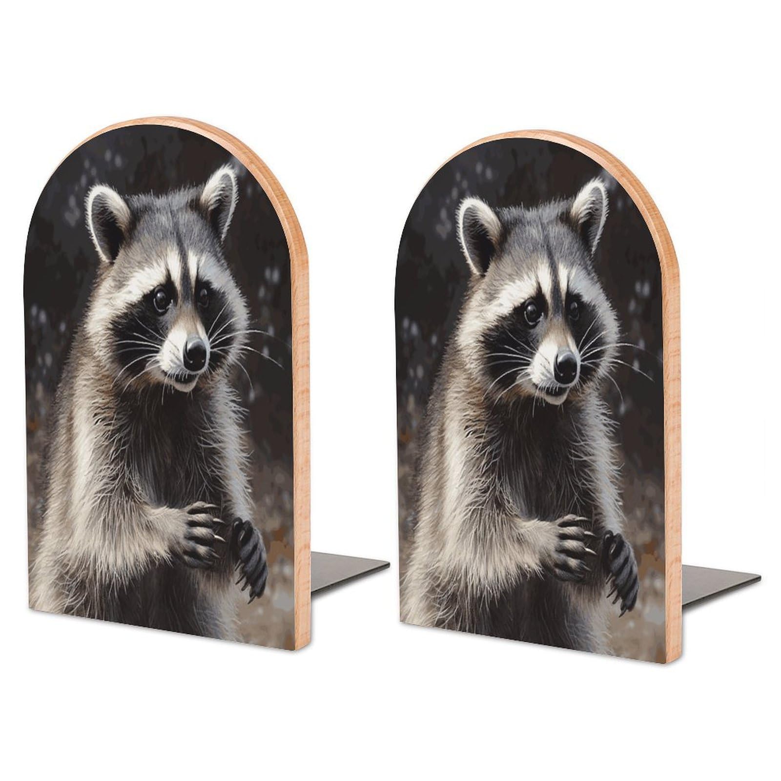Large Raccoon Book End with Metal Base Fashion Heavy Duty Bookend Exquisite Wooden Bookends Non-Skid Book Stopper for Shelves Books Organizer for Office Home 1 Pair