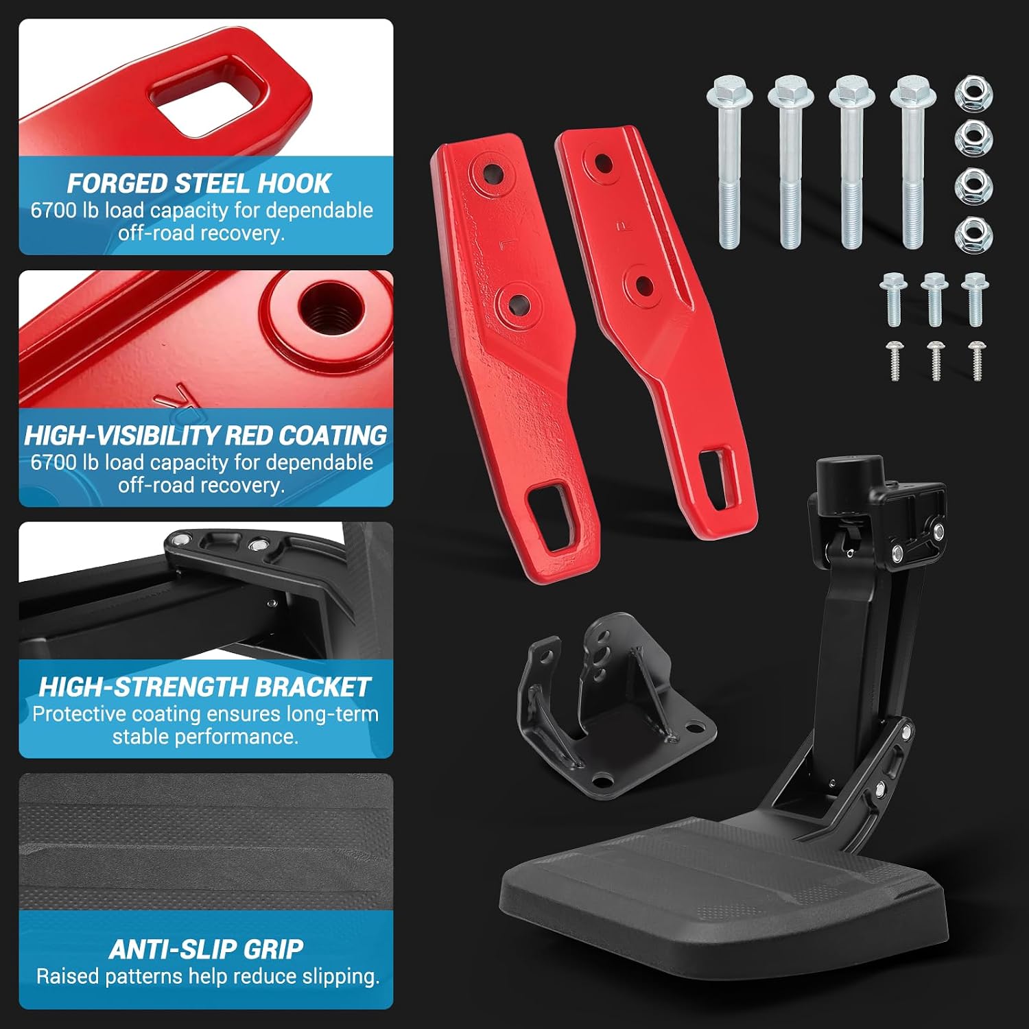 Rear Bed Step & Tow Hooks Kit Fits 24-26 Toyota Tacoma