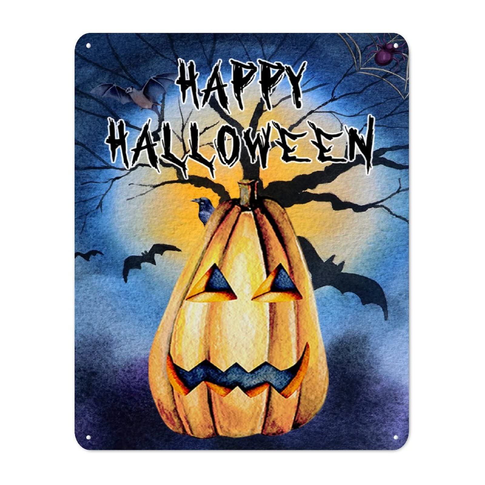 Panneau en étain Happy Halloween de 30,5 x 40,6 cm pour déco de clôture et maison