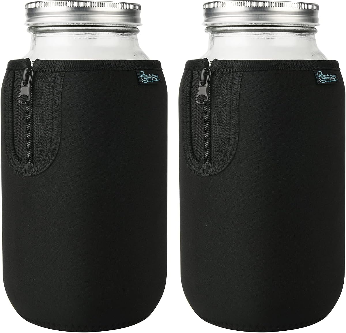 Beautyflier Wide Mouth Mason Jars 64oz Sleeve, Large Clear Glass 2 Quart Insulators Covers, Wide Mouth Half Gallon Sprouting Mason Jars Blackout Sleeves, Bottle Not Included (Black)