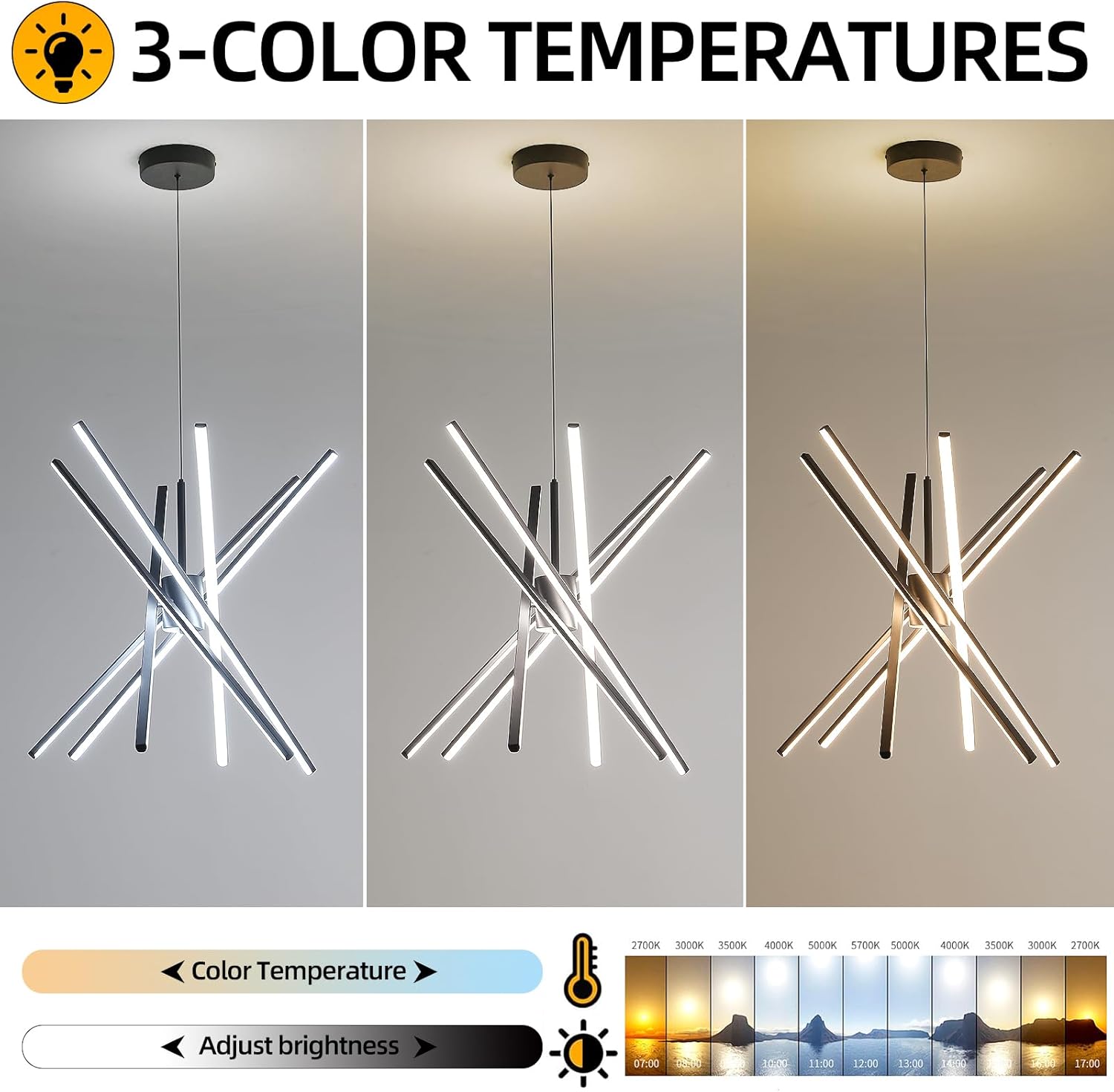 33 inches Modern Sputnik Chandelier 90W LED Chandeliers with Remote 3000-6000K Dimmable Dining Room Light Black Pendant Light for Living Room Kitchen Bedroom Foyer